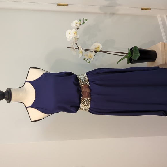 NWT - Blue Women's Cami Maxi Dress Sleeveless V Neck Solid Dress - Picture 2 of 13